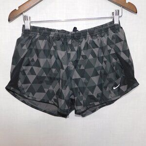 Nike Tempo 5K Black Gray Triangle Pattern Lined Running Shorts Womens M